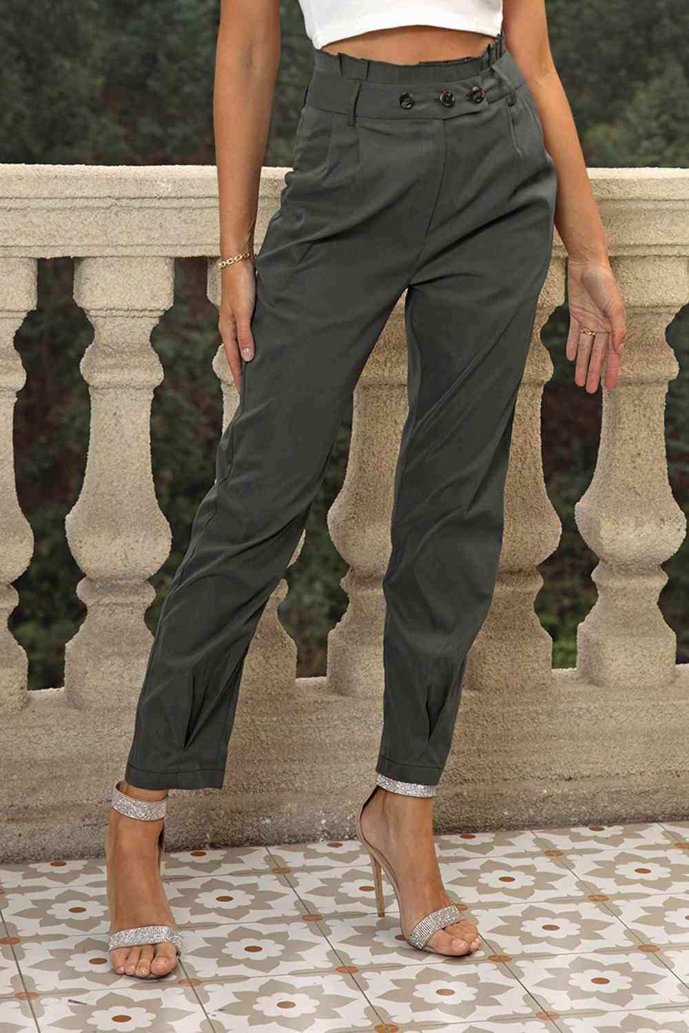 High Waist Cropped Pants - Trendsi - Flyclothing LLC