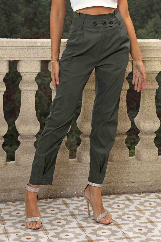 High Waist Cropped Pants - Trendsi - Flyclothing LLC