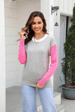 Round Neck Contrast Color Dropped Shoulder Sweater - Trendsi - Flyclothing LLC