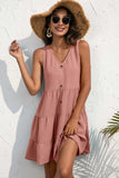 Decorative Button V-Neck Tiered Sleeveless Dress - Trendsi - Flyclothing LLC