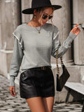 Round Neck Ruffle Trim Long Sleeve Pullover Sweater - Trendsi - Flyclothing LLC
