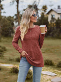 Ribbed Round Neck Long Sleeve Tee - Trendsi - Flyclothing LLC