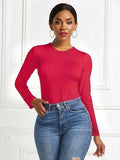 Round Neck Long Sleeve Bodysuit - Trendsi - Flyclothing LLC