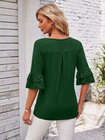 Ruffled Suqare Neck Half Sleeve Blouse - Trendsi - Flyclothing LLC