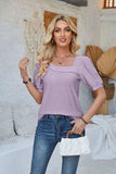 Eyelet Asymmetrical Neck Short Sleeve T-Shirt - Trendsi - Flyclothing LLC
