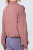 Drawstring Zip Up Dropped Shoulder Active Outerwear - Trendsi - Flyclothing LLC