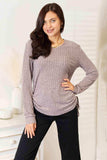 Double Take Drawstring Ribbed Long Sleeve T-Shirt - Trendsi - Flyclothing LLC