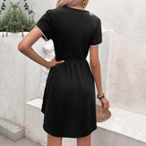 Round Neck Petal Sleeve Dress with Pockets - Trendsi - Flyclothing LLC