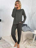 Round Neck Top and Drawstring Pants Lounge Set - Trendsi - Flyclothing LLC