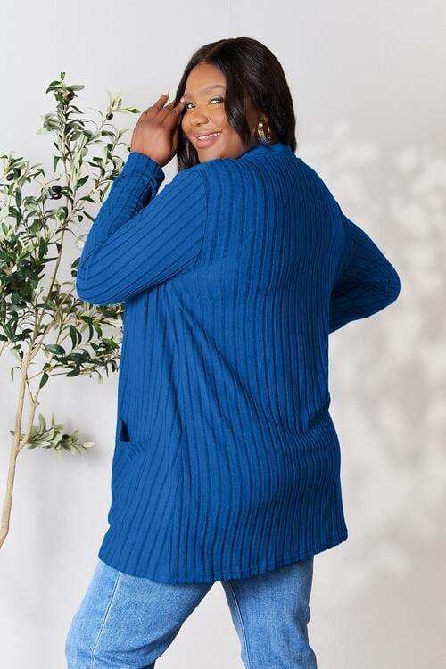 Basic Bae Full Size Ribbed Open Front Cardigan with Pockets - Trendsi - Flyclothing LLC