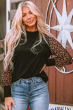 Leopard Print Long Sleeve Ribbed Knit Blouse - Trendsi - Flyclothing LLC