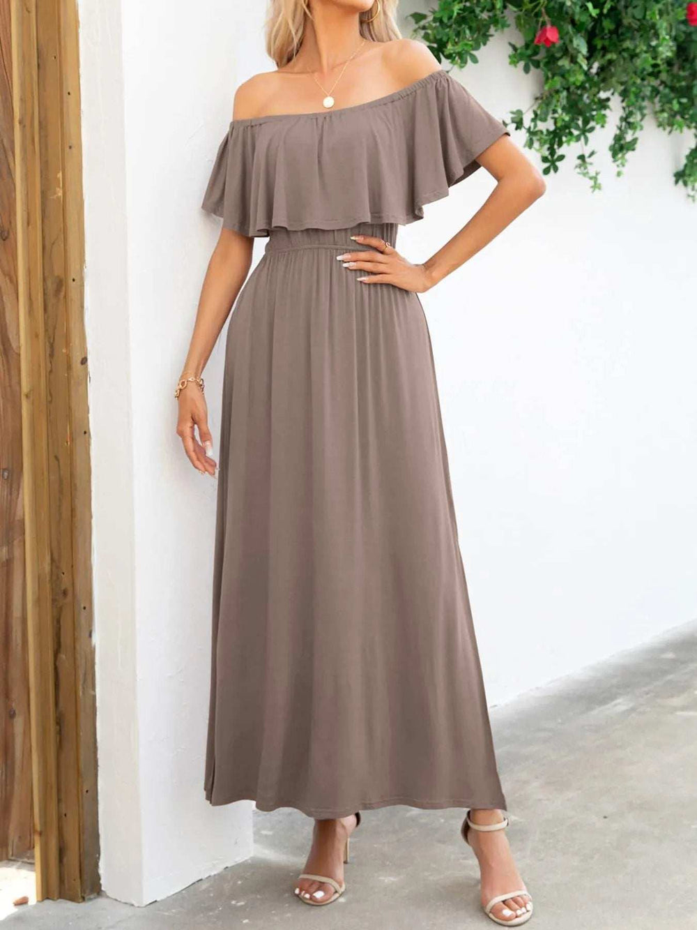 Off-Shoulder Slit Maxi Dress - Trendsi - Flyclothing LLC