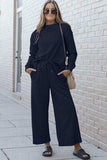 Double Take Full Size Textured Long Sleeve Top and Drawstring Pants Set - Trendsi - Flyclothing LLC