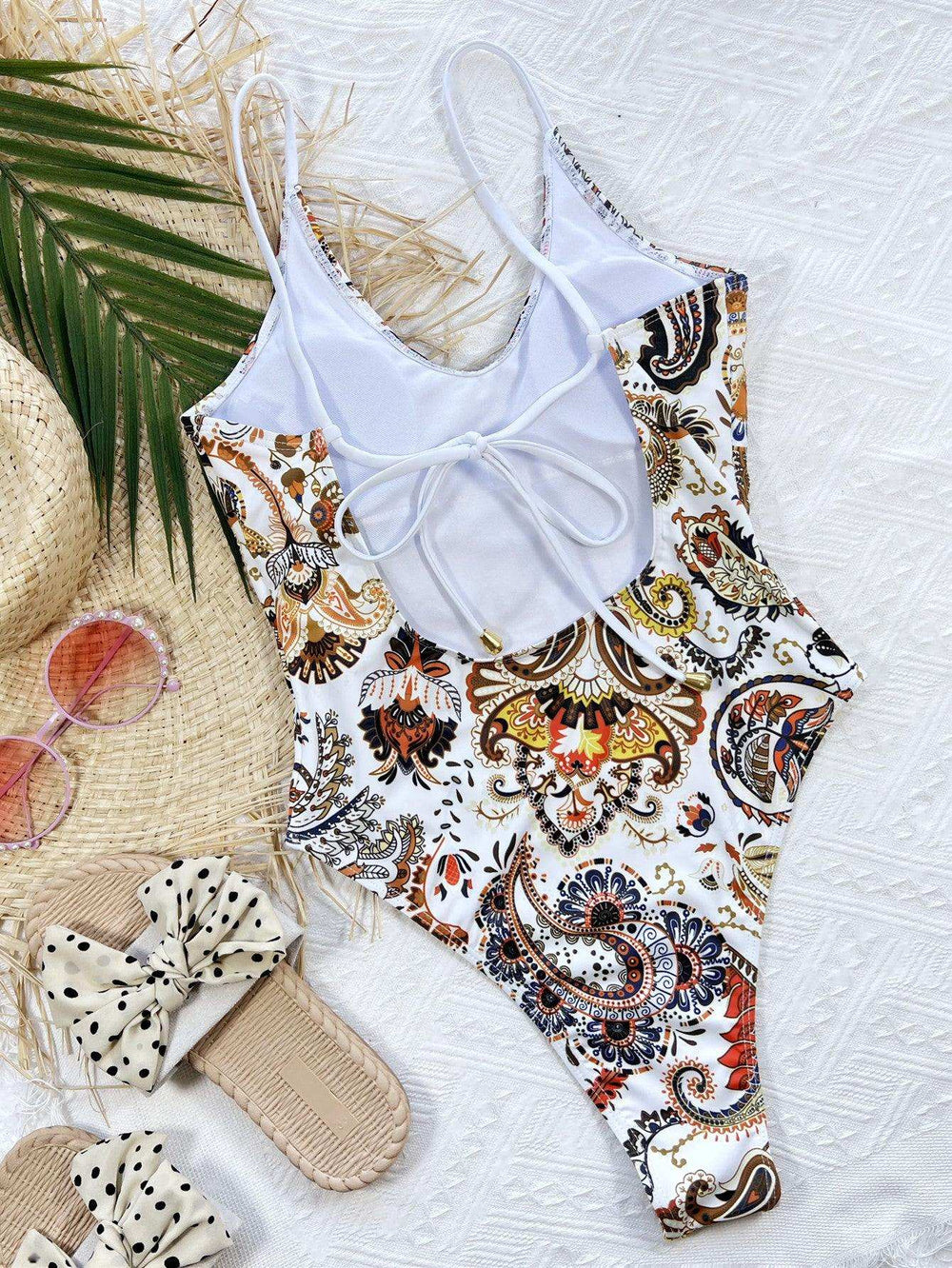 Printed Tie Back Scoop Neck One-Piece Swimsuit - Trendsi - Flyclothing LLC