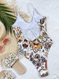 Printed Tie Back Scoop Neck One-Piece Swimsuit - Trendsi - Flyclothing LLC
