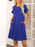 Round Neck Flounce Sleeve Dress with Pockets - Trendsi - Flyclothing LLC