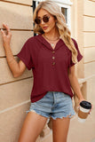 Eyelet Drawstring Hooded Short Sleeve Blouse - Trendsi - Flyclothing LLC