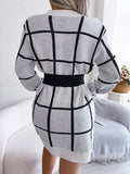 Plaid Round Neck Dropped Shoulder Sweater Dress - Trendsi - Flyclothing LLC