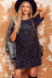 Leopard Round Neck Dropped Shoulder Dress with Pockets - Trendsi - Flyclothing LLC