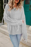 Fringe Round Neck Dropped Shoulder Sweater - Trendsi - Flyclothing LLC