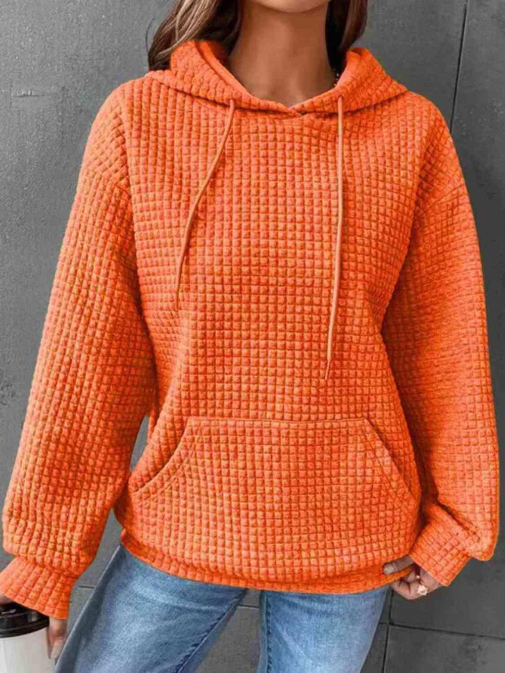 Textured Drawstring Drop Shoulder Hoodie - Trendsi - Flyclothing LLC