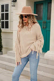 Fringe Round Neck Dropped Shoulder Sweater - Trendsi - Flyclothing LLC