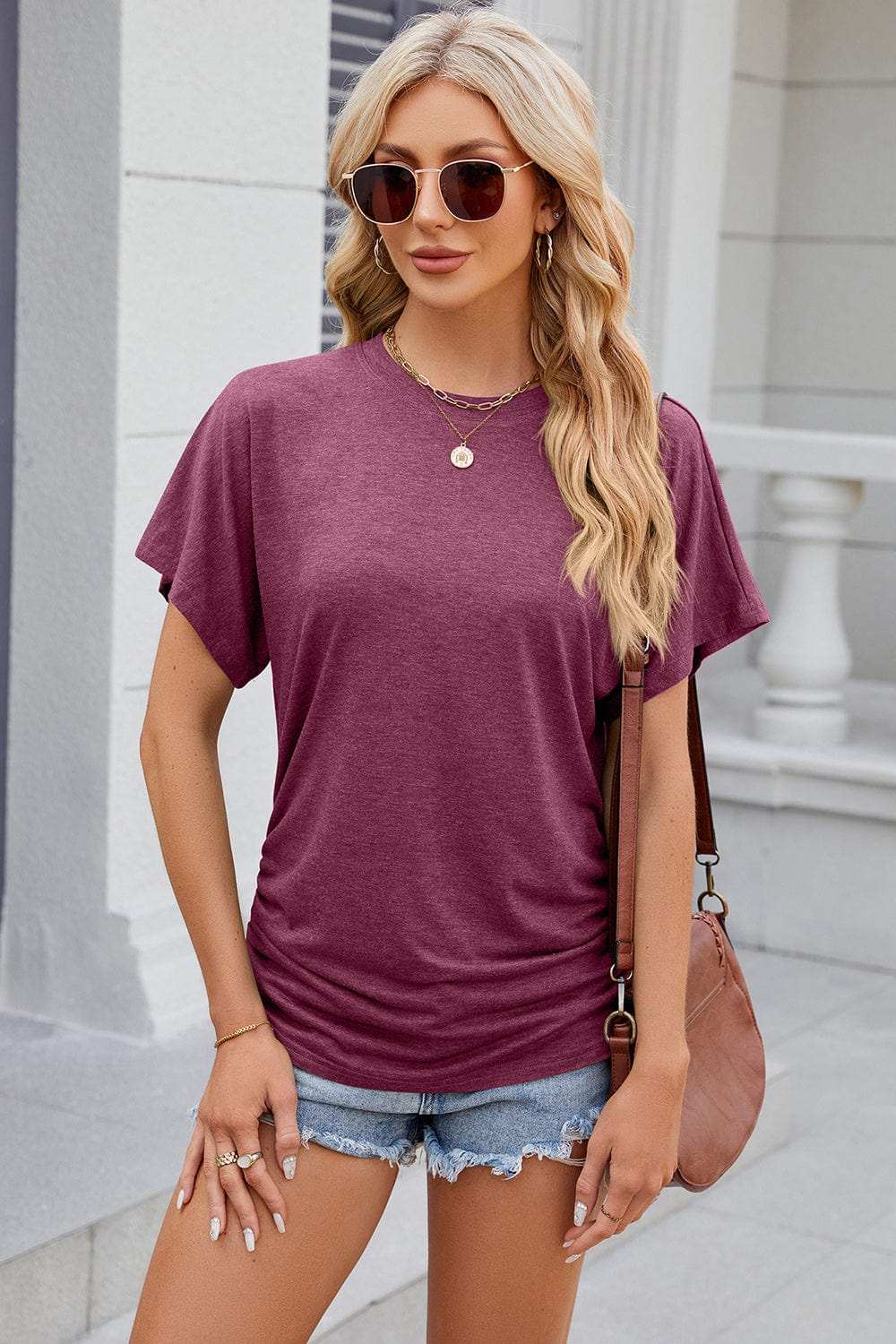 Round Neck Flutter Sleeve T-Shirt - Trendsi - Flyclothing LLC