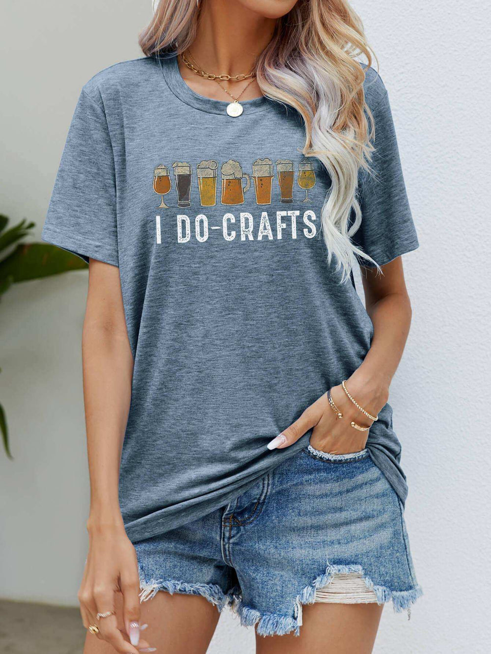 I DO CRAFTS Round Neck T-Shirt - Trendsi - Flyclothing LLC