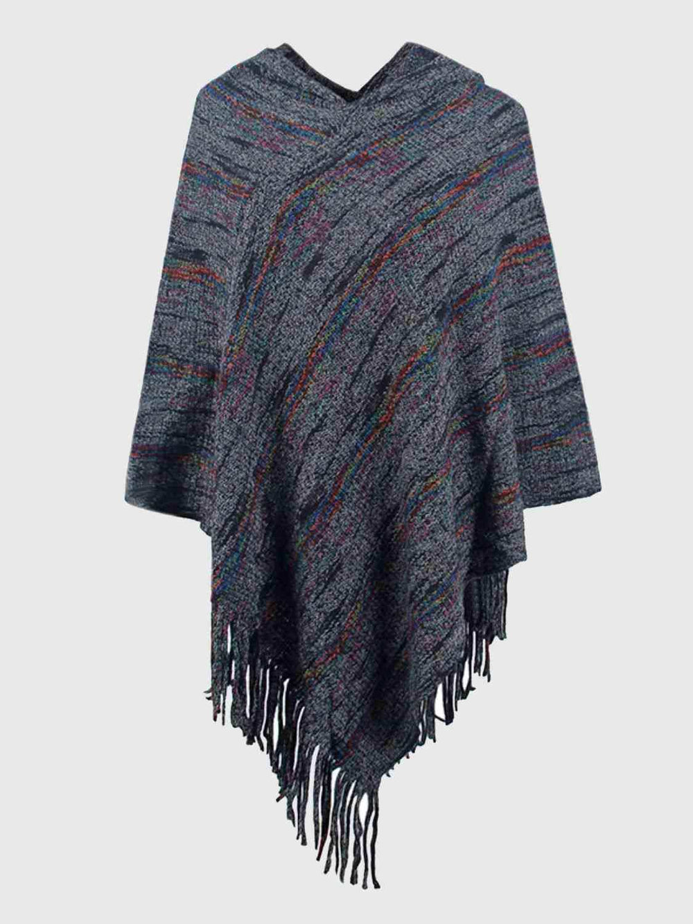 Fringe Hem Hooded Poncho - Trendsi - Flyclothing LLC