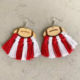 Fringe Detail Football Shape Wooden Dangle Earrings - Trendsi - Flyclothing LLC