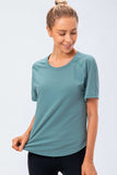 Round Neck Raglan Sleeve Active Tee - Trendsi - Flyclothing LLC