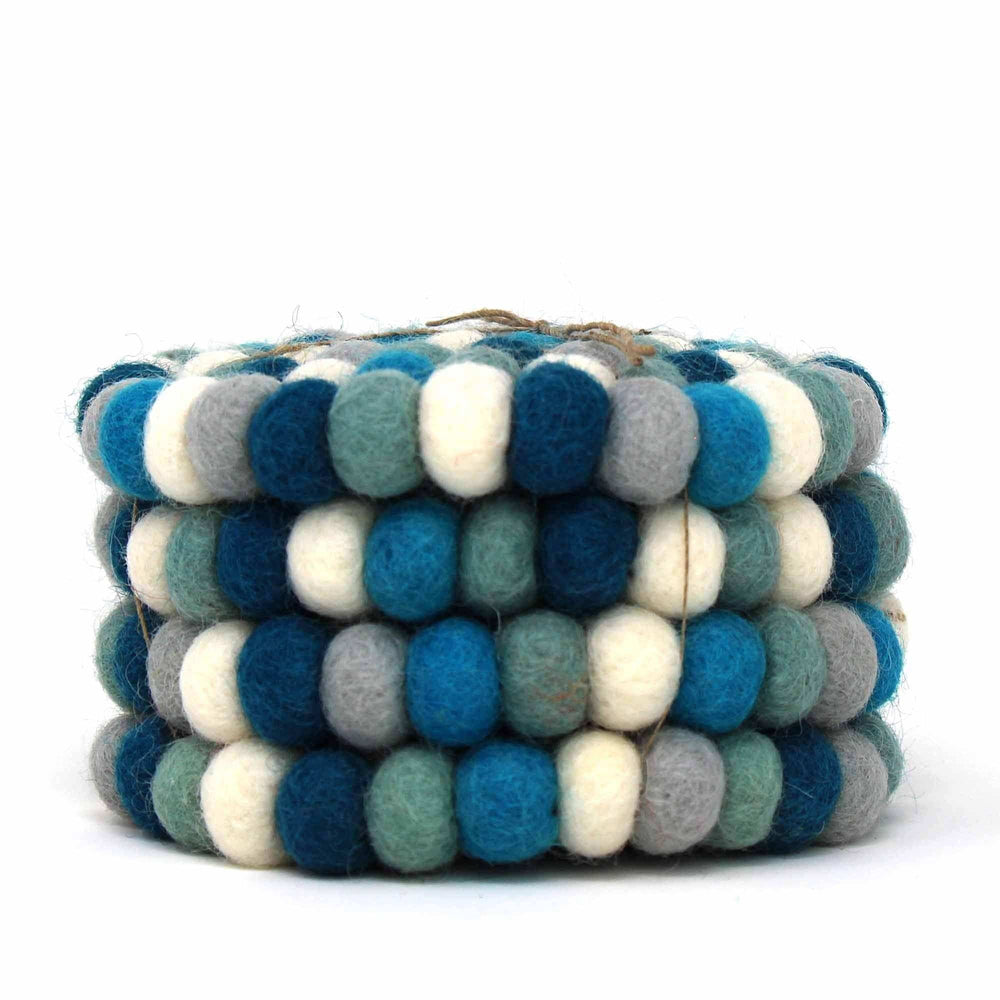 Ice Blue Felt Ball Coasters, Set of 4 - Global Groove Direct - Flyclothing LLC