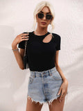 Cutout Round Neck Short Sleeve Knit Top - Trendsi - Flyclothing LLC