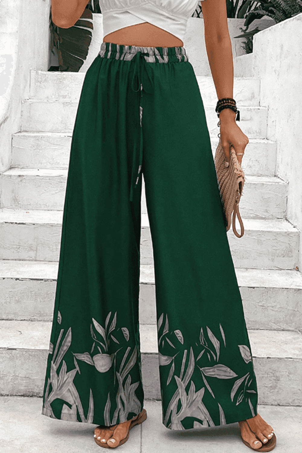 Drawstring Tie High Waist Relax Fit Long Pants - Trendsi - Flyclothing LLC