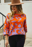 Leopard Round Neck Dropped Shoulder Sweater - Trendsi - Flyclothing LLC