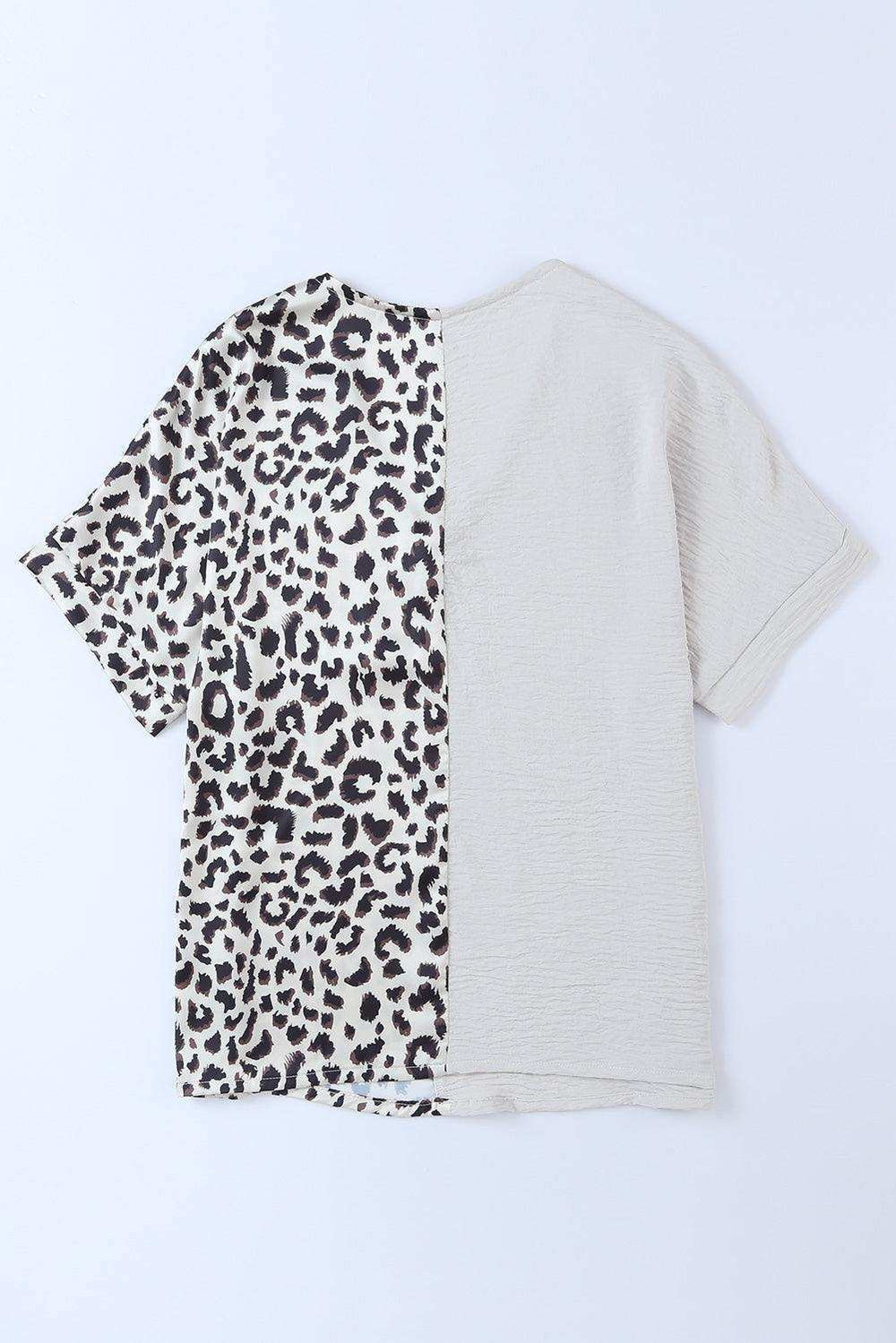 Leopard Color Block V-Neck Blouse - Trendsi - Flyclothing LLC