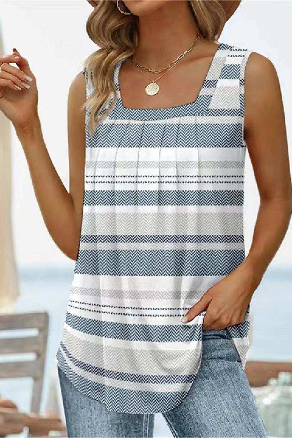 Printed Square Neck Curved Hem Tank - Trendsi - Flyclothing LLC