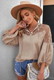 Embroidered Tie-Neck Puff Sleeve Blouse - Trendsi - Flyclothing LLC