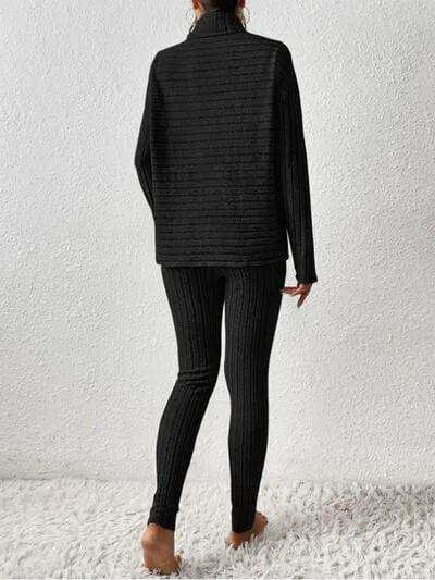 Ribbed Turtleneck Top and Pants Set - Trendsi - Flyclothing LLC