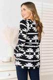 Heimish Full Size Geometric Notched Neck Long Sleeve Top - Trendsi - Flyclothing LLC