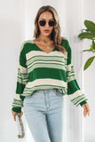 Striped V-Neck Dropped Shoulder Sweater - Trendsi - Flyclothing LLC