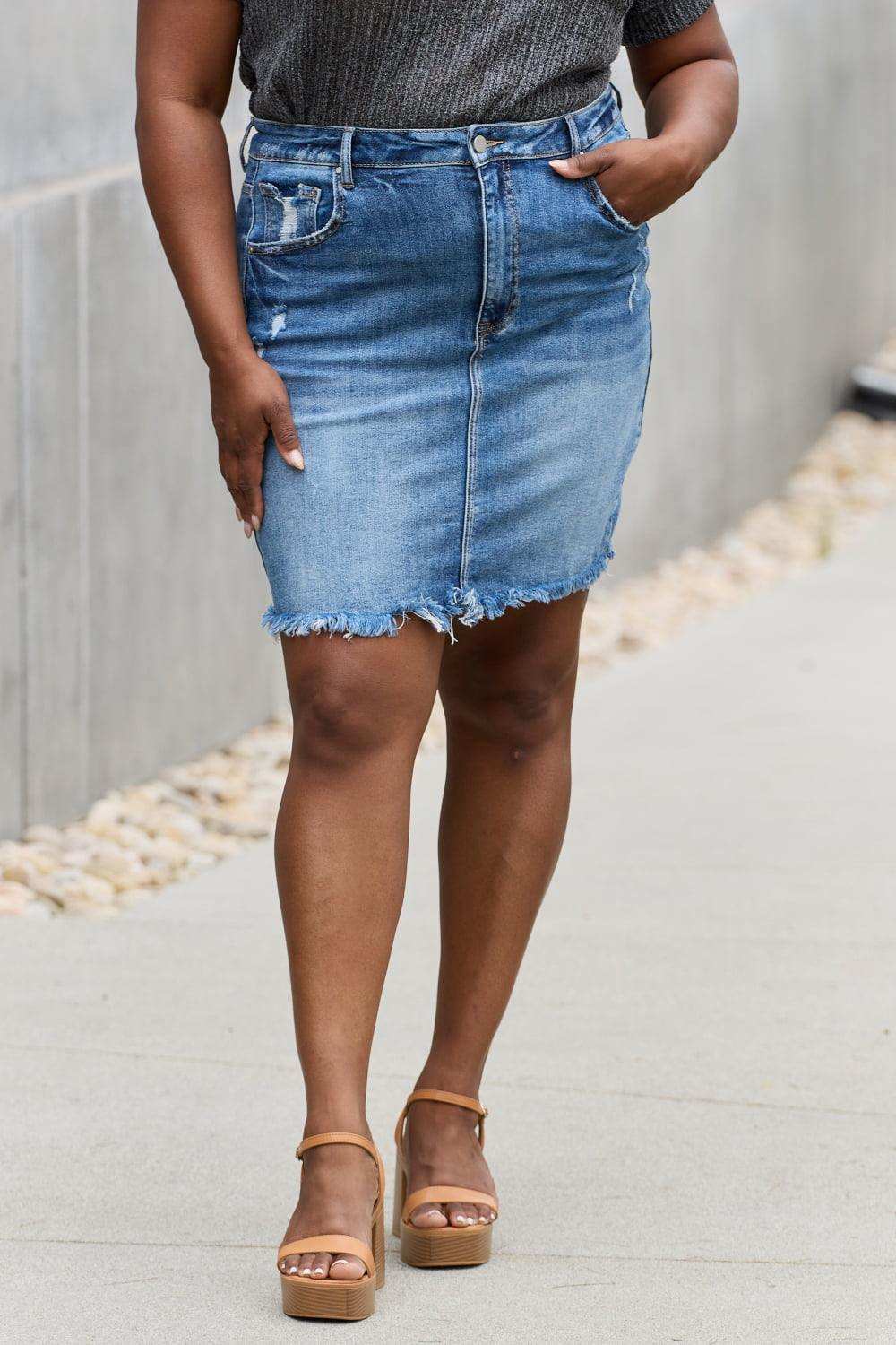 RISEN Amelia Full Size Denim Mini Skirt - Trendsi - Flyclothing LLC