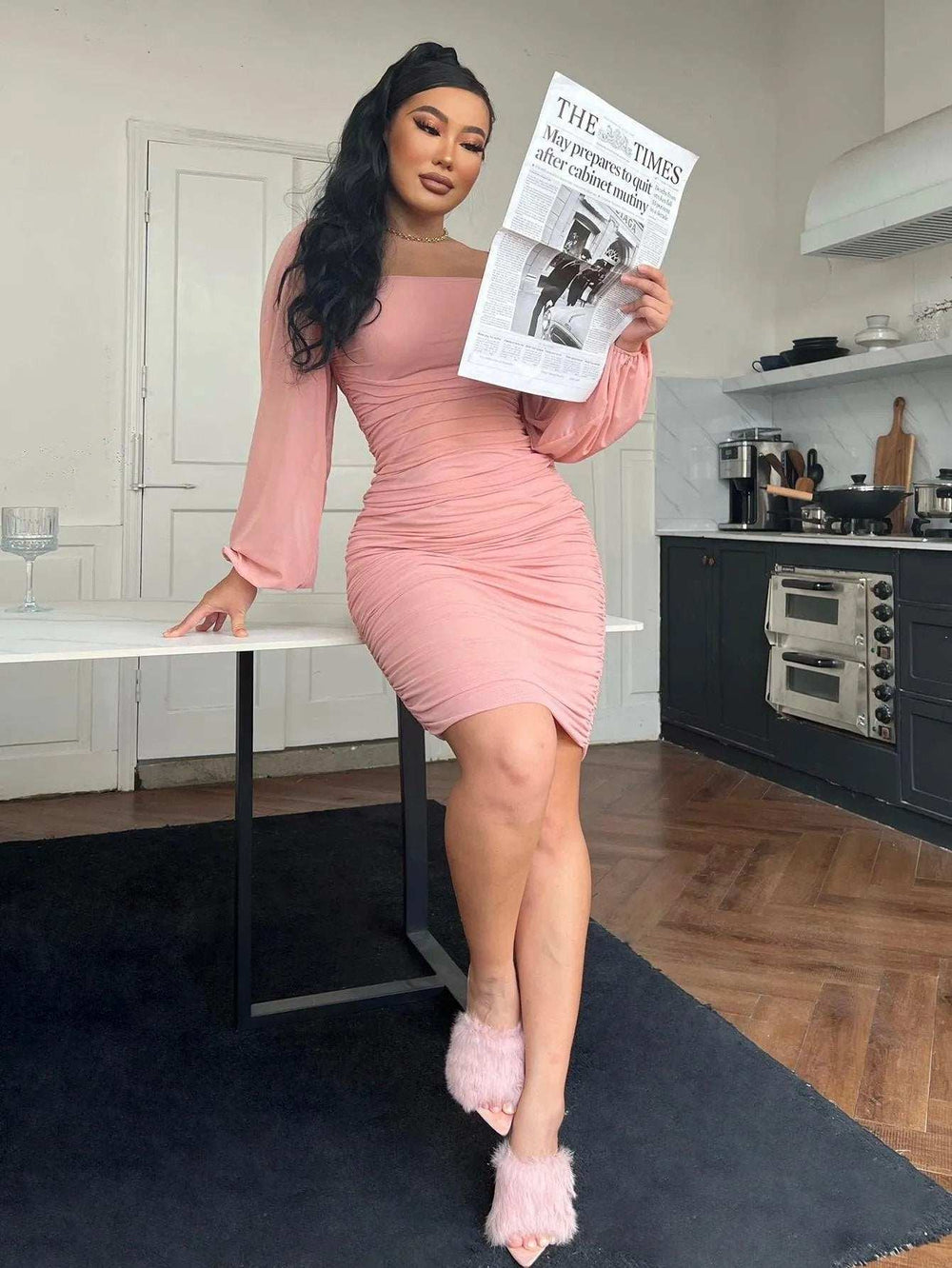 Zip-Back Ruched Bodycon Dress - Trendsi - Flyclothing LLC