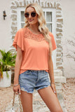 Spliced Lace Flutter Sleeve Top - Trendsi - Flyclothing LLC