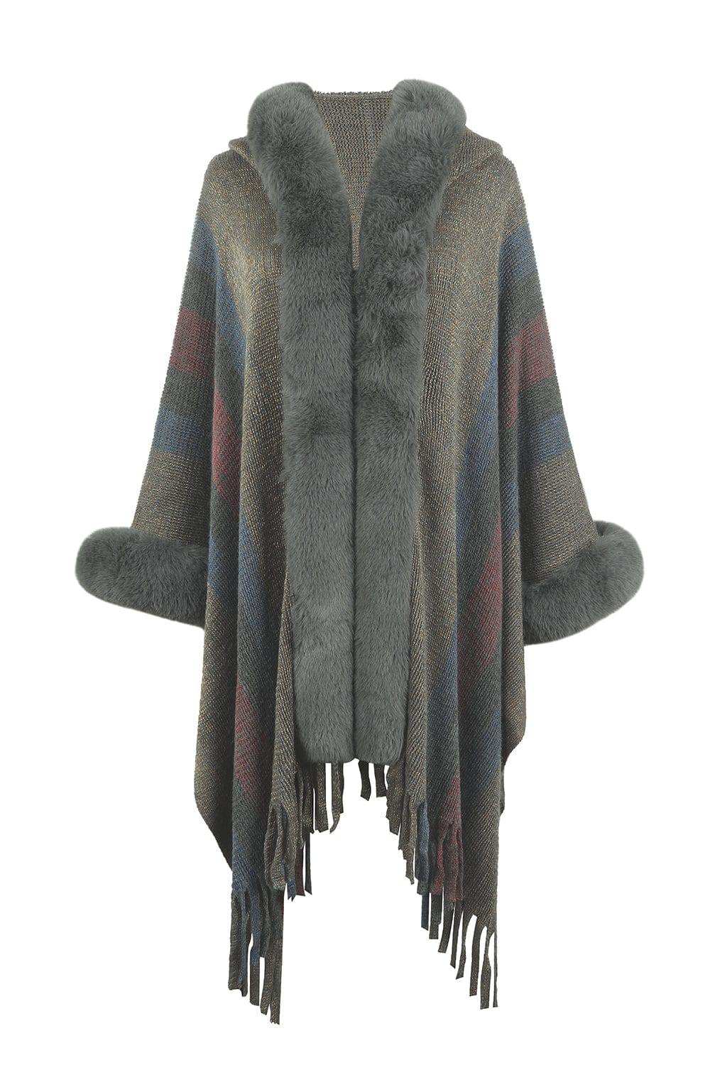 Color Block Fringe Detail Poncho - Trendsi - Flyclothing LLC