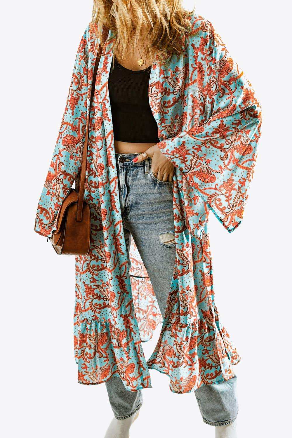Printed Open Front Duster Cardigan - Trendsi - Flyclothing LLC