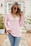 Eyelet V-Neck Smocked Flounce Sleeve Blouse - Trendsi - Flyclothing LLC