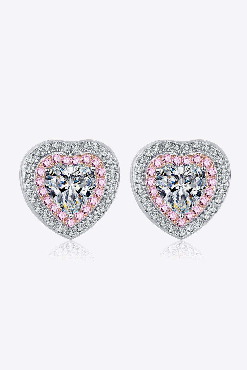Moissanite Heart-Shaped Stud Earrings - Trendsi - Flyclothing LLC
