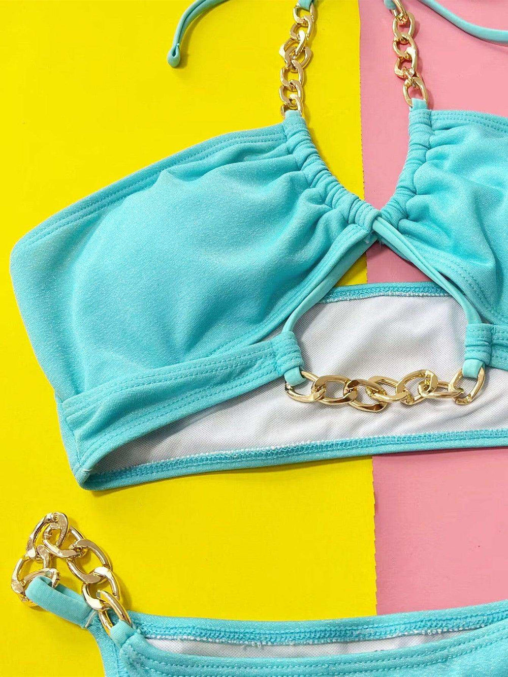 Halter Neck Chain Detail Two-Piece Bikini Set - Trendsi - Flyclothing LLC
