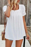 Eyelet Square Neck Puff Sleeve T-Shirt - Trendsi - Flyclothing LLC